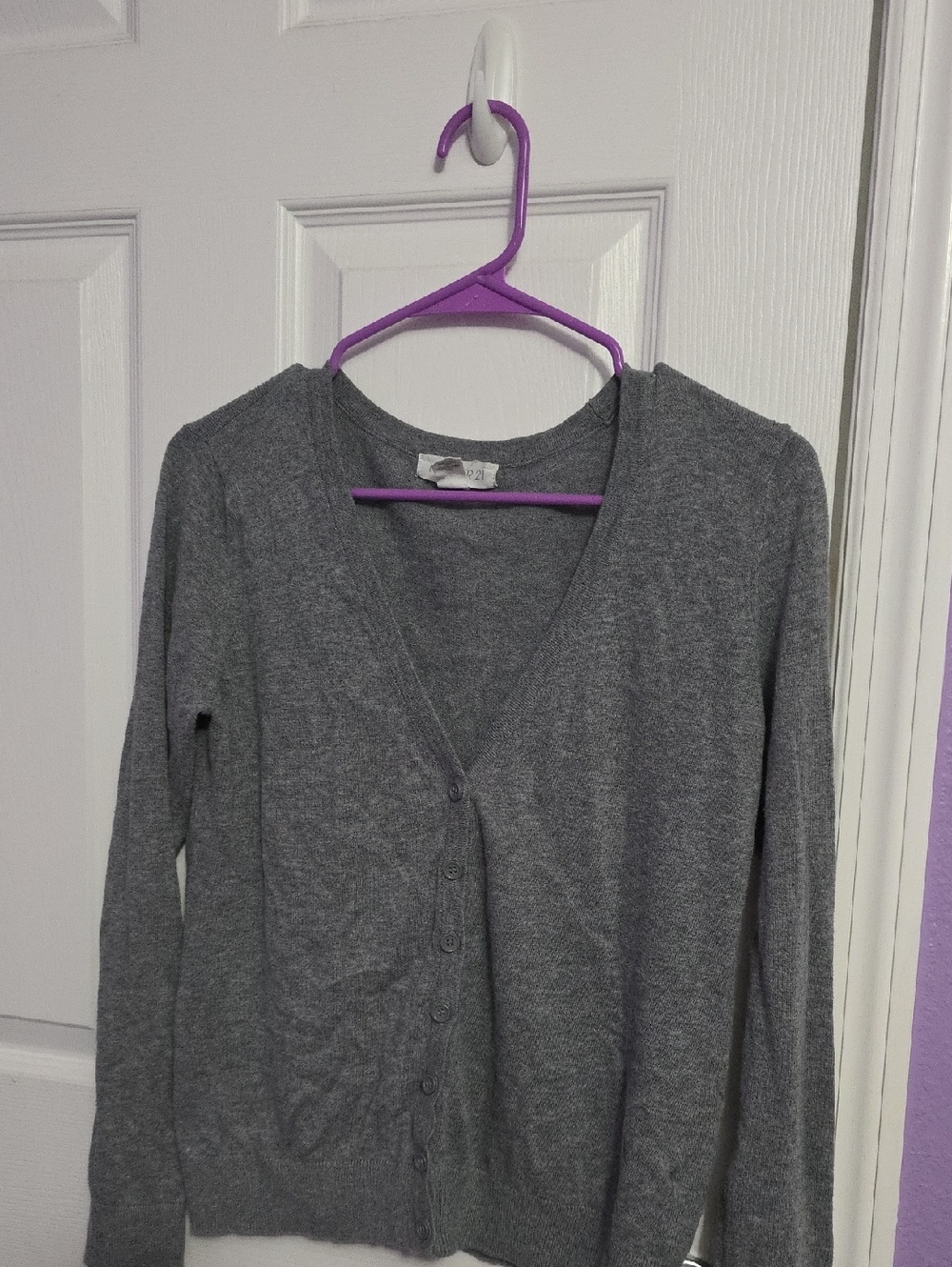 Forever 21 Gray V-Neck Button Front Cardigan
